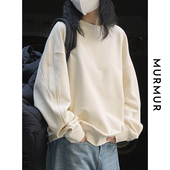 早春新款 圆领套头卫衣纯色宽松简约风休闲舒适上衣女时髦百搭 韩版