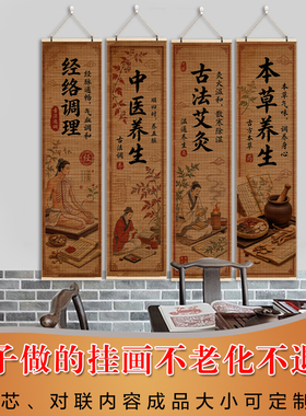 中医养生文化墙背景图古法艾灸画宣传挂画诊所新中式书法卷轴字画