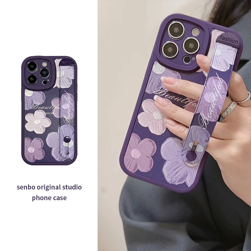 苹果14promax紫色花朵手机壳