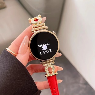 新款 5表带适用GT4智能手表watch4pro真皮watch5pro皮质gt3喜庆红色pro女gt2高级配件41mm46腕带女士 华为gt6