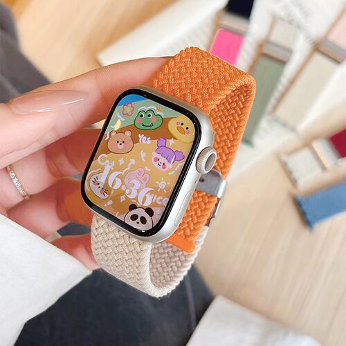 适用iwatch11/10手表带编织新款苹果手表s9/8/7代se夏天透气applewatch女款男ultra运动尼龙42mm撞色高级小众