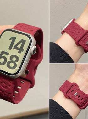 适用iwatch表带s10新年款红色硅胶applewatch9手表磁吸表带ultra3秋冬男女款s8/7/6/5/4/se代高级感运动腕带