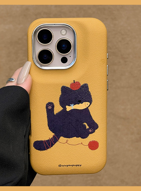 适用苹果16promax手机壳新款iPhone16可爱姜黄色黑猫15pro卡通ins日韩14全包防摔13套pro女款plus高级感max男