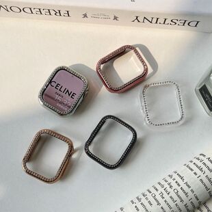 4表带s6壳全包SE代单排钻电镀壳男女款 圣铂适用iwatch8苹果s9手表保护壳applewatch7保护套ultra表壳6表套5