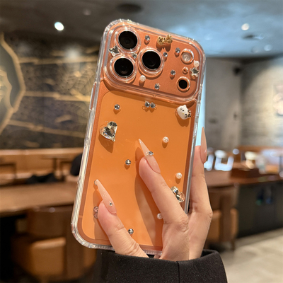 适用苹果17橙色钻石kt猫手机壳