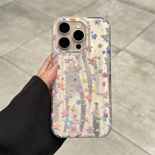 适用苹果16promax手机壳新款iphone16渐变彩色星星17pro高级感15全包防摔pm多巴胺14pro硅胶ip小众13女款网红
