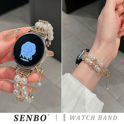 适用华为gt6/5手表带女款gt4珍珠手链表带新款watch5/4kt猫镶钻watch5pro夏季天然石gt3轻奢时尚gt高级感腕带