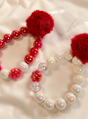 圣铂龙年新年款手机挂绳红色毛绒球手腕链diy串珠短链cdd相机挂件高级感挂坠手机壳挂饰手提防丢夹片创意女款