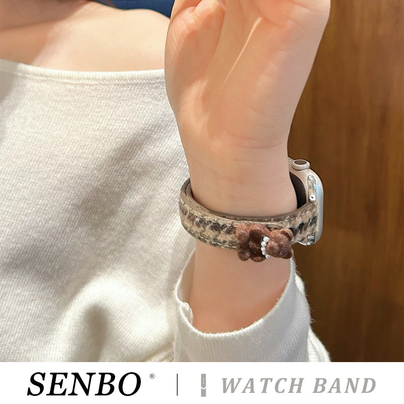 适用于苹果iwatch11/10手表带秋冬ultra3新款千鸟格纹表带applewatch9/8/7/6珍珠小熊se代女款小香风高级腕带