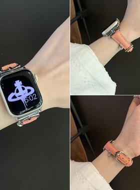 适用iwatch10表带女夏季新款s9苹果手表牛仔爱心吊坠腕带applewatch87智能手表带6/5创意Ultra小香风41mm女款