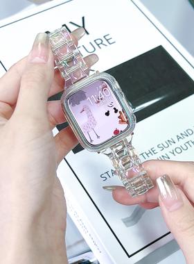 圣铂适用苹果手表表带iwatch9树脂S8小蛮腰AppleWatch7/6/5/4/SE/3新款夏季运动透明个性高级感女款iwatchs7