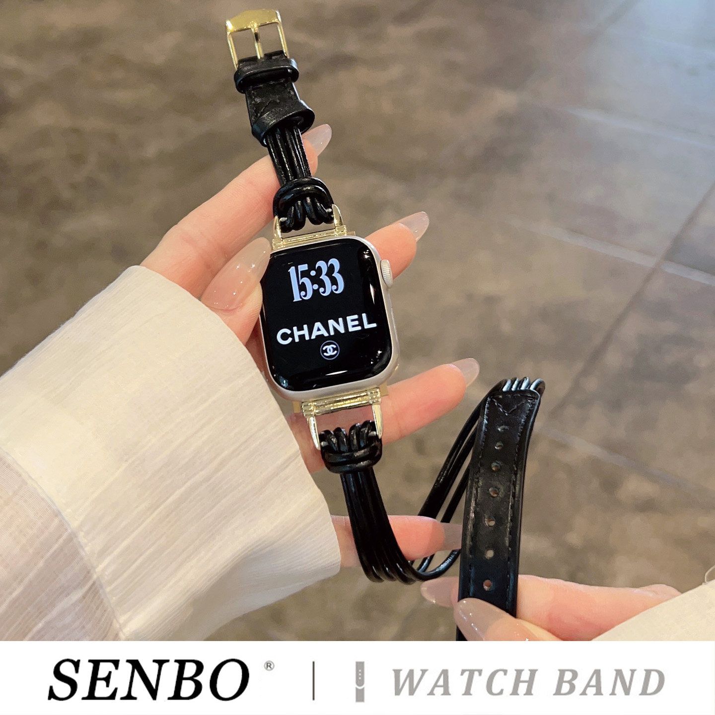 适用苹果iwatch12手表带applewatch11/10新款创意皮绳s9双圈表带ultra4真皮皮质s8秋冬s7高级感SE女士替换带