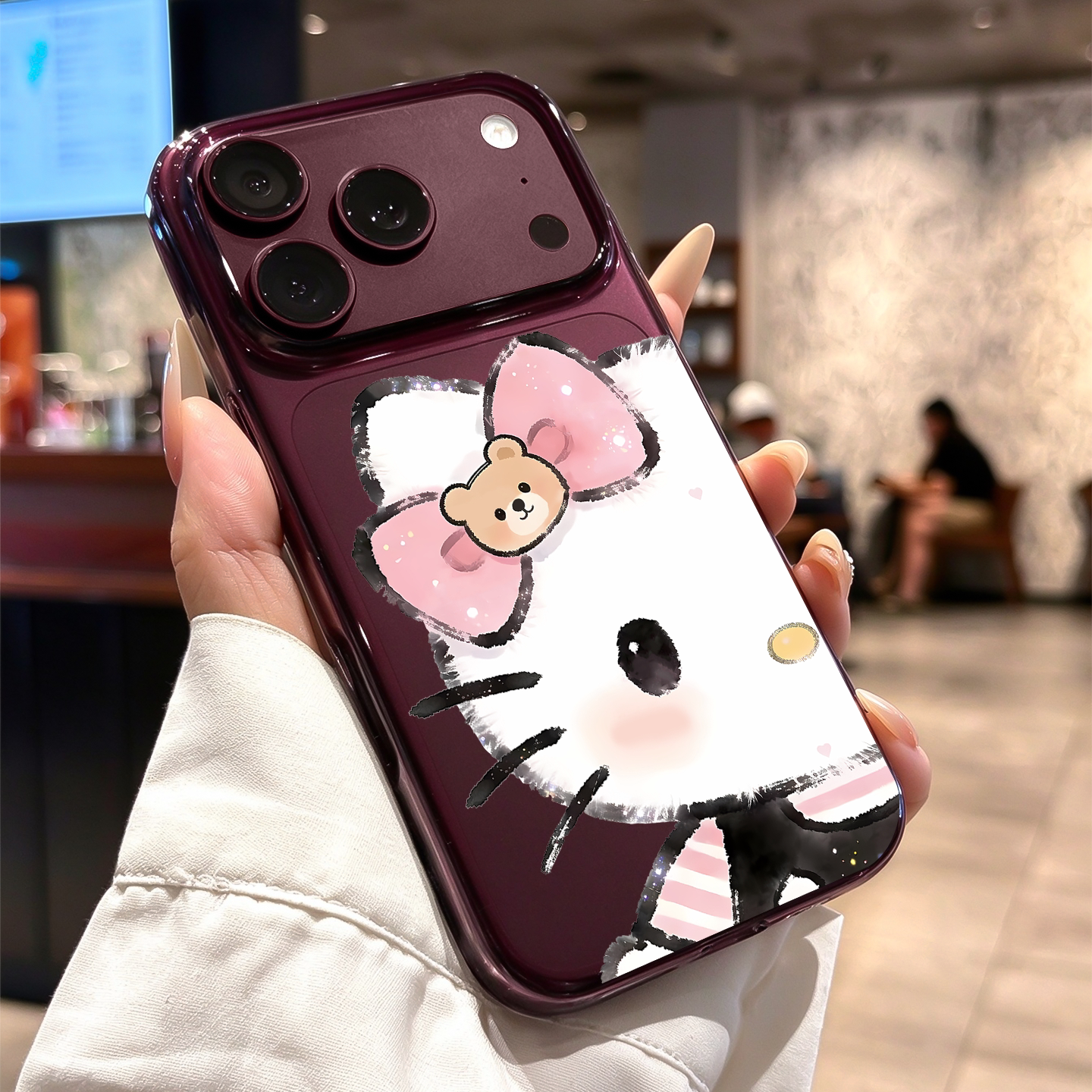 适用苹果18promax手机壳新款iPhone18pro高级感全包防摔17promax蝴蝶结小熊猫咪17pro透明的外壳pm卡通女款ip