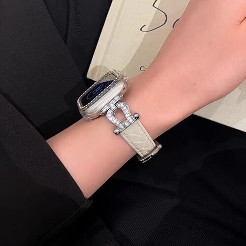 奢华水钻马蹄扣iwatch真皮表带