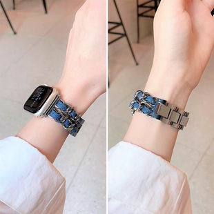 适用苹果iwatch10手表表带新款applewatch987654代se手表带ultra牛仔链条金属41mm45高级iphonewatch小众女款