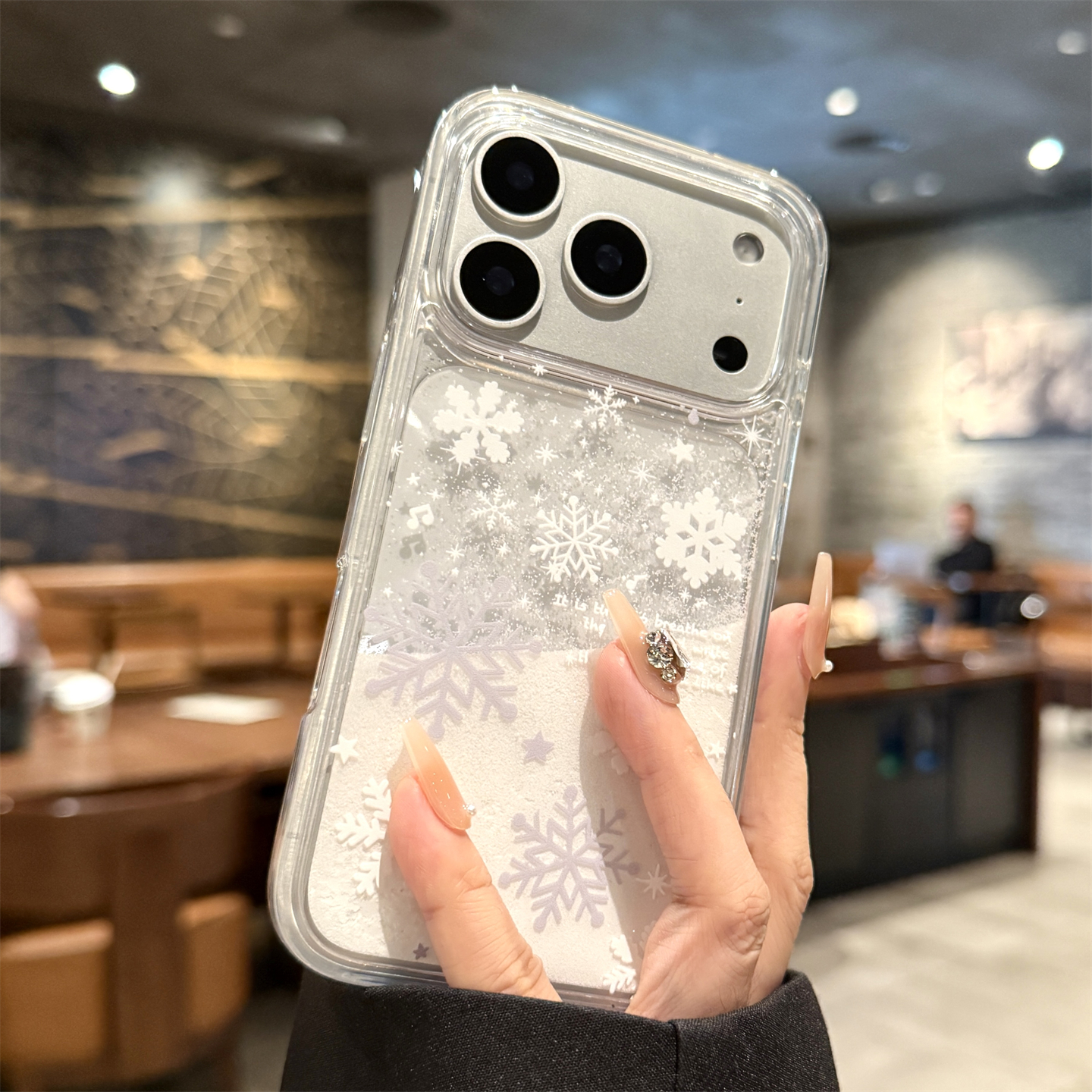 适用苹果17promax秋冬流沙雪花