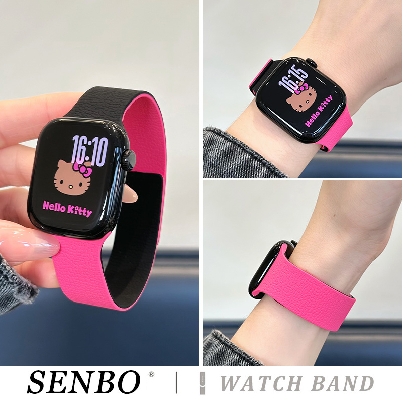 适用苹果iwatch11/10手表带新款ultra3荔枝纹硅胶磁吸表带applewatch9/8/7/6智能se代男女款运动透气拼色腕带