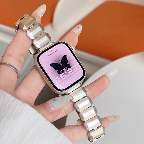 适用iwatch11/10手表带新款苹果手表方糖金属applewatch9表带蝴蝶扣s8/7/6/5/se代夏天高级感女款男42/46mm