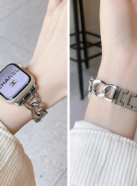 圣铂适用iwatch 10表带s9苹果手表带applewatch8金属表链S8链式钢带小香风654代Se49mm高级感41mm潮女款手链