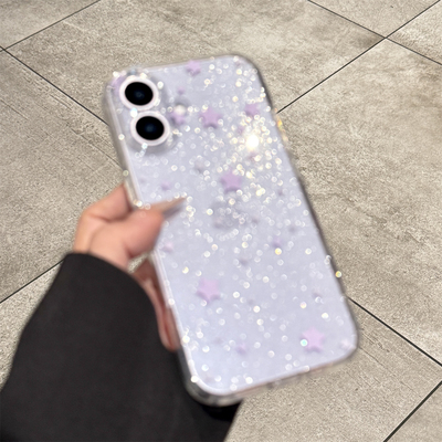 适用苹果17紫色闪粉星星手机壳