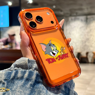 适用于苹果17promax手机壳新款iPhone17pro外壳全包防摔橙色猫和老鼠iPhone17promax透明硅胶卡通男女保护套