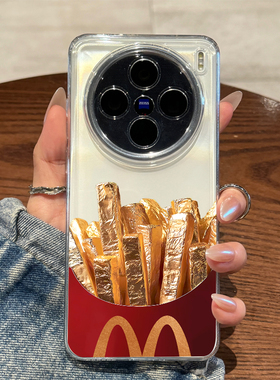 适用vivox200手机壳新款vivox200pro金色薯条保护套x200promini高级感x100透明x100pro硅胶女款镜头全包防摔