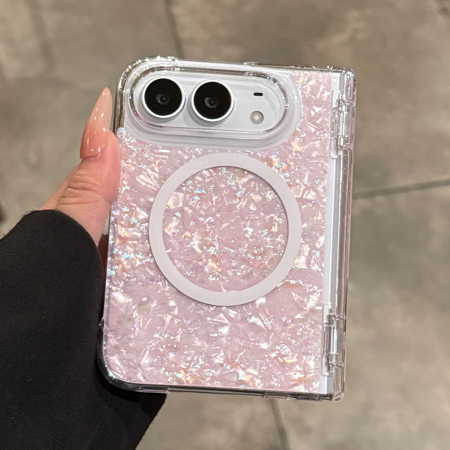 适用苹果折叠手机壳新款iphone duo粉色贝壳纹超好看18折叠屏全包防摔保护套18duo磁吸超薄高级感ip小众女款