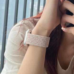 SE单圈编织表带applewatch9春樱色40 44mm运动watchse个性 圣铂适用苹果11 s6透气夏季 新款 10手表iwatch8