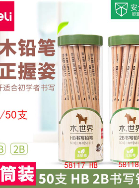 得力58117HB三角杆原木铅笔33331/2B六角杆石墨笔芯铅笔实惠筒装
