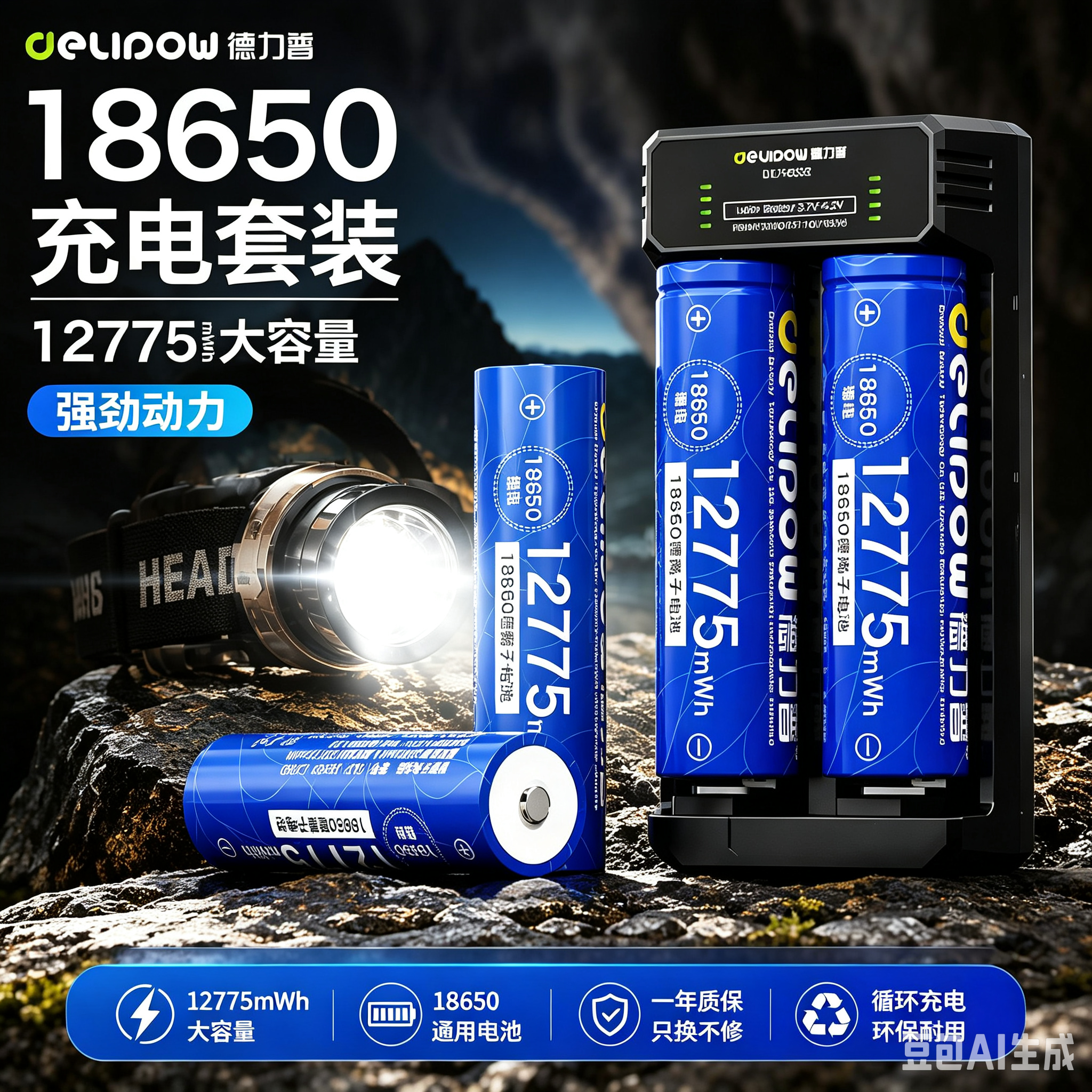 DLP18650可充电锂电池3.7v大容量强光手电筒头灯小风扇4.2v充电器