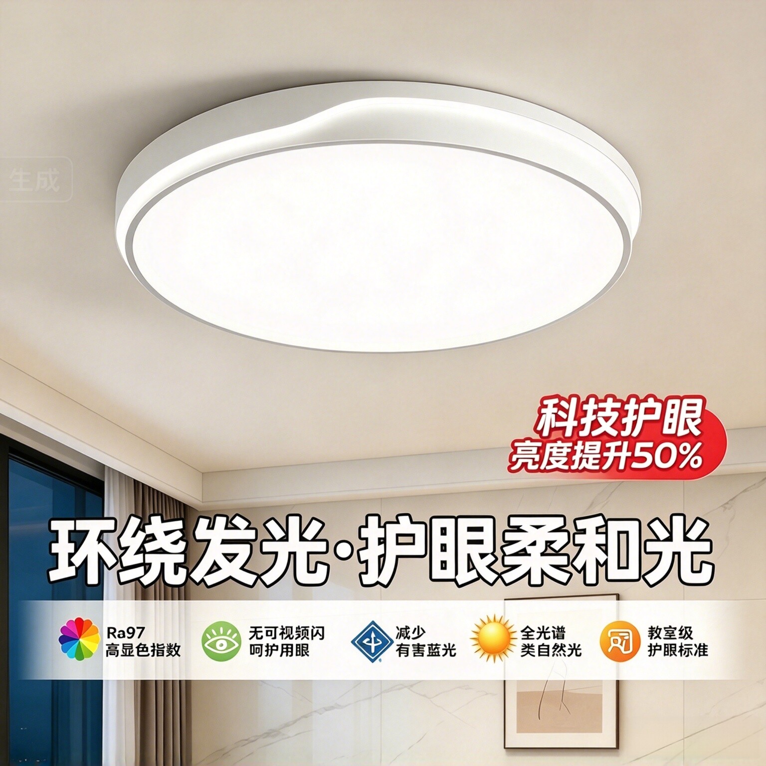 全光谱护眼卧室灯2026年新款客厅灯现代简约LED吸顶灯房间主卧灯