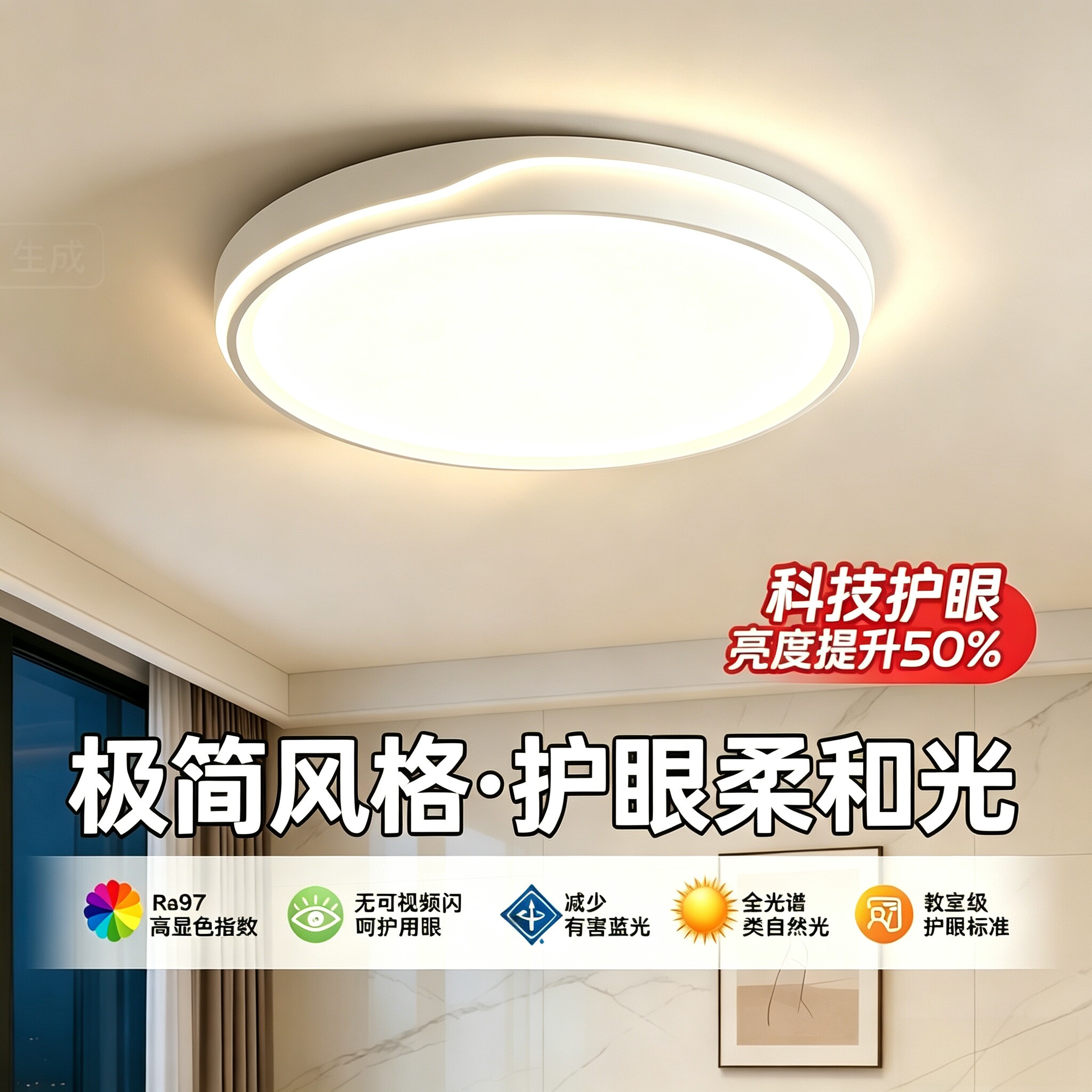 全光谱护眼吸顶灯卧室柔和护目图片