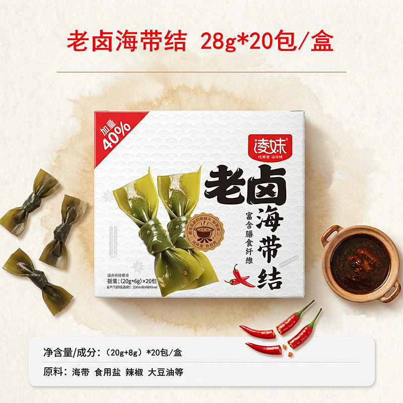 凌妹老卤海带结28g*20包即食零食下饭菜下酒菜微辣入味开袋即食