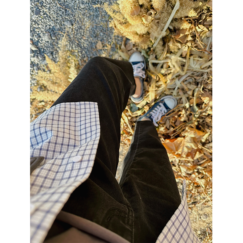 糖皮出品 倒春寒救星 春季内里薄绒 小直筒法棍黑色显瘦牛仔裤