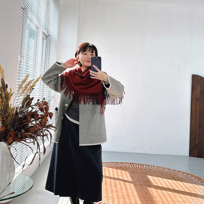 糖皮出品 风轻云淡 撞色贝壳绣围巾帽子3合1冬季羊绒羊毛短款大衣,女装/女士精品,毛呢外套,淘宝优惠券,粉丝福利购,淘宝优惠卷