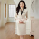 商务正装 外套西服时尚 女美容师工作服 米白色西装 高端职业女裙套装