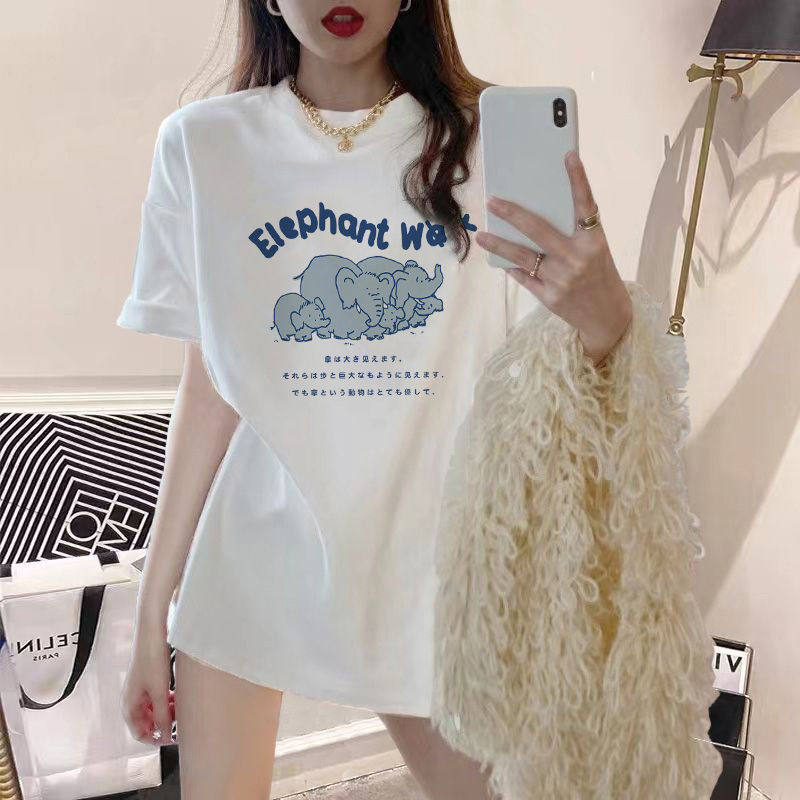 100%棉短袖恤女2024夏季宽松潮牌百搭印花白色休闲上衣