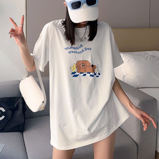 短袖t恤女装新款2023新款ins潮女宽松休闲风韩国长款半袖