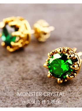 祖母绿宝石耳钉14k金防过敏男女学生超闪简约气质2023新款个性潮