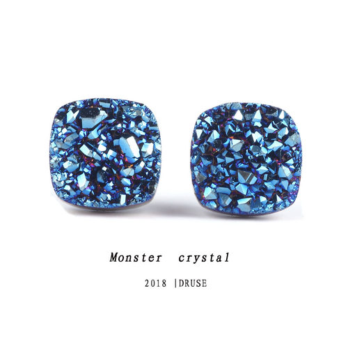 奥莱正品纯天然晶簇宝石蓝耳钉