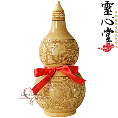 雕刻开口 桃木葫芦工艺品26cm 太极图 招财办公室 家居桌面摆件