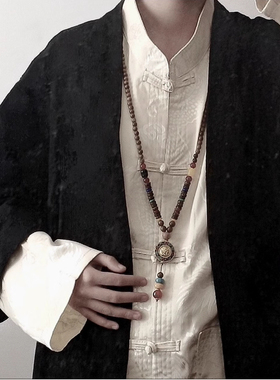 合金木质圆珠男女新中式毛衣链长