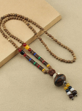 菩提鸡翅木圆珠男女古风毛衣链潮