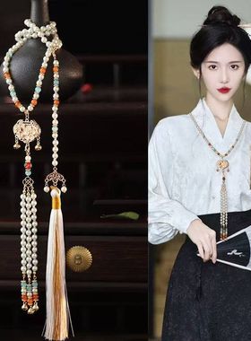 合金珍珠圆珠女新中式平安锁项链