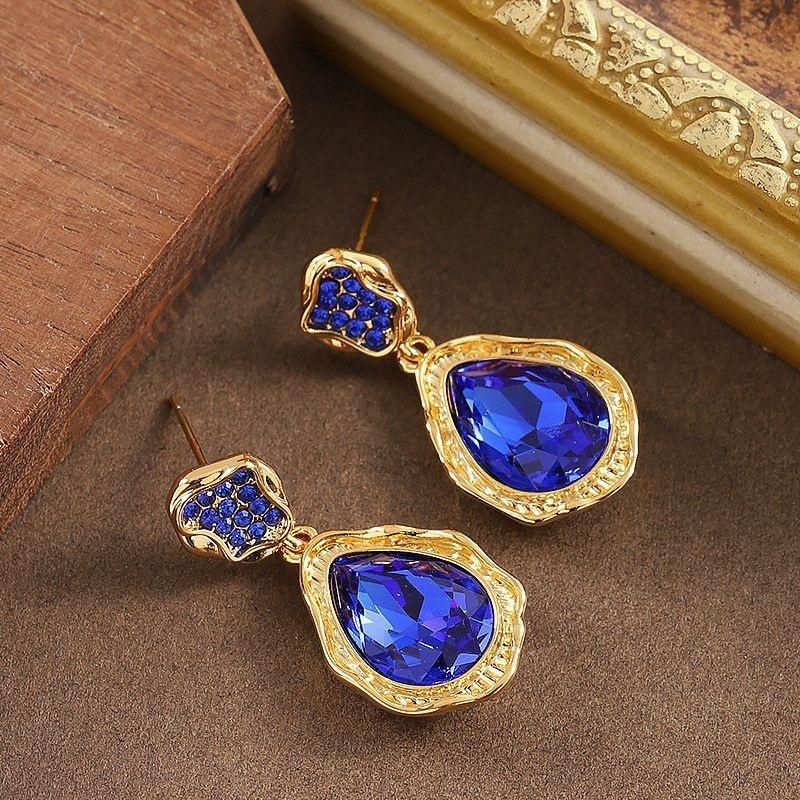 欧美合金女玻璃水晶气质耳环长款