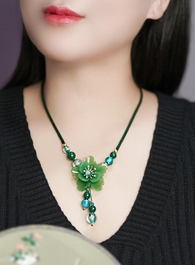 琉璃棉麻绳女新中式小清新锁骨链