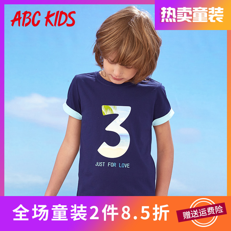 abckidsͯװ ÄÐͯ¶ÌÐäTÐô2018пî¶ùͯÏļ¾Ô²ÁìÓ¡»¨ÌåÐô´òµ×ÉÏÒÂ