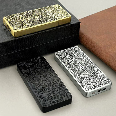 康斯坦丁浮雕薄款气体充气仿古砂轮明火打火机抖音快手直播摆摊潮