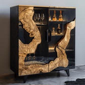 现代轻奢黑胡桃木酒柜客厅靠墙实木玻璃双门隔断展示柜餐边柜051