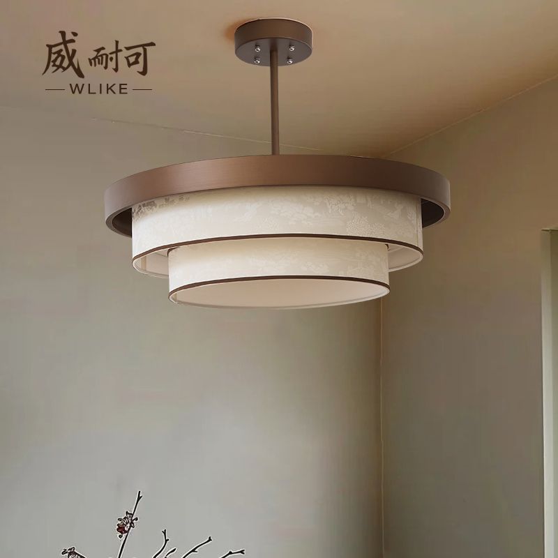 宋式美学餐厅圆餐桌吊灯宋氏布艺禅意复古圆形饭厅主灯新中式灯具